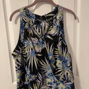 Stylish Women's Tropical Sleeveless Top - Black and Blue